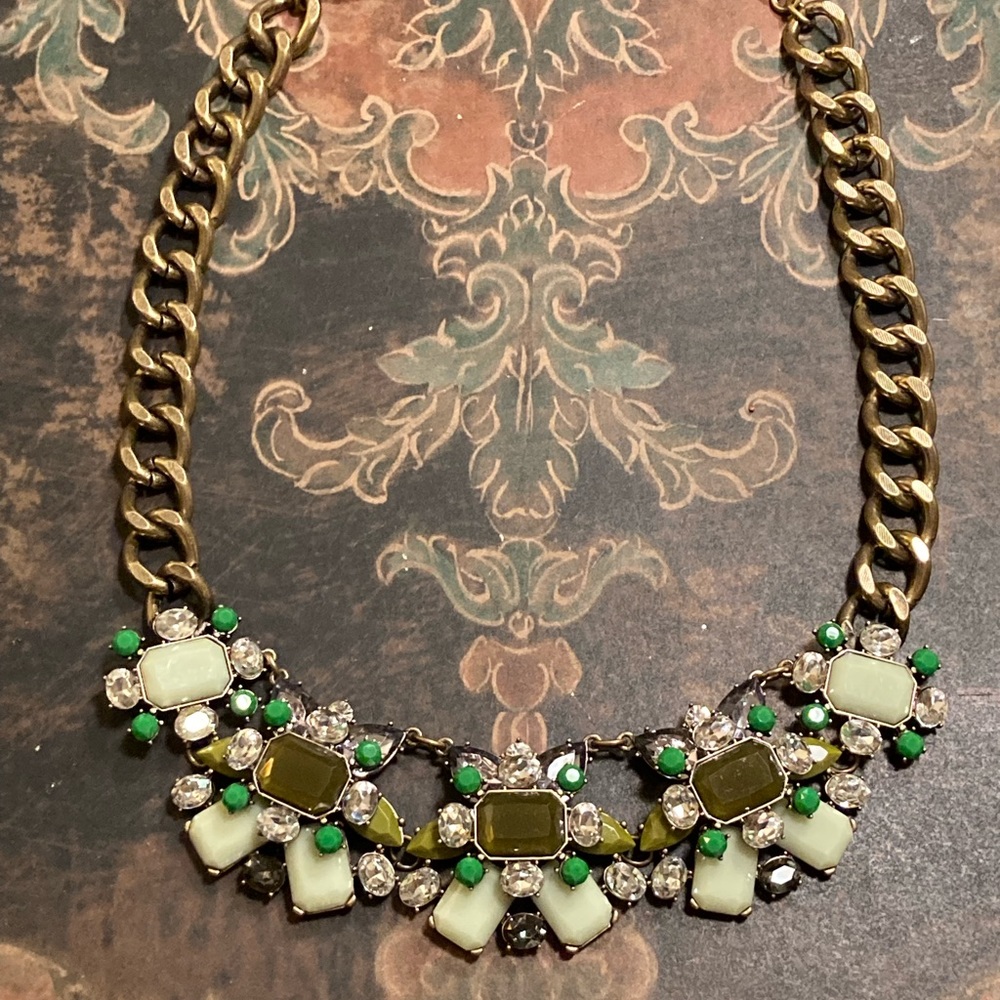 Joan Rivers Shades of Green Crystal Antiqued Golden Necklace
